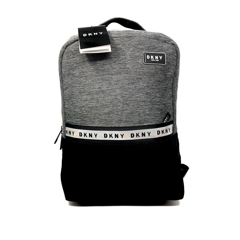 DKNY Signature Nylon Backpack Laptop Logo Unisex Circa 1989 NWT Black Grey